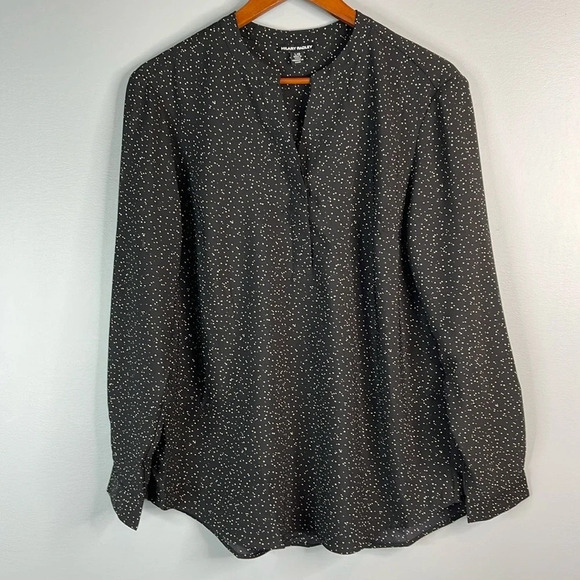 HILARY RADLEY NWOT Black White Speckled Long Sleeve Blouse Half Button V-Neck L - Picture 12 of 12